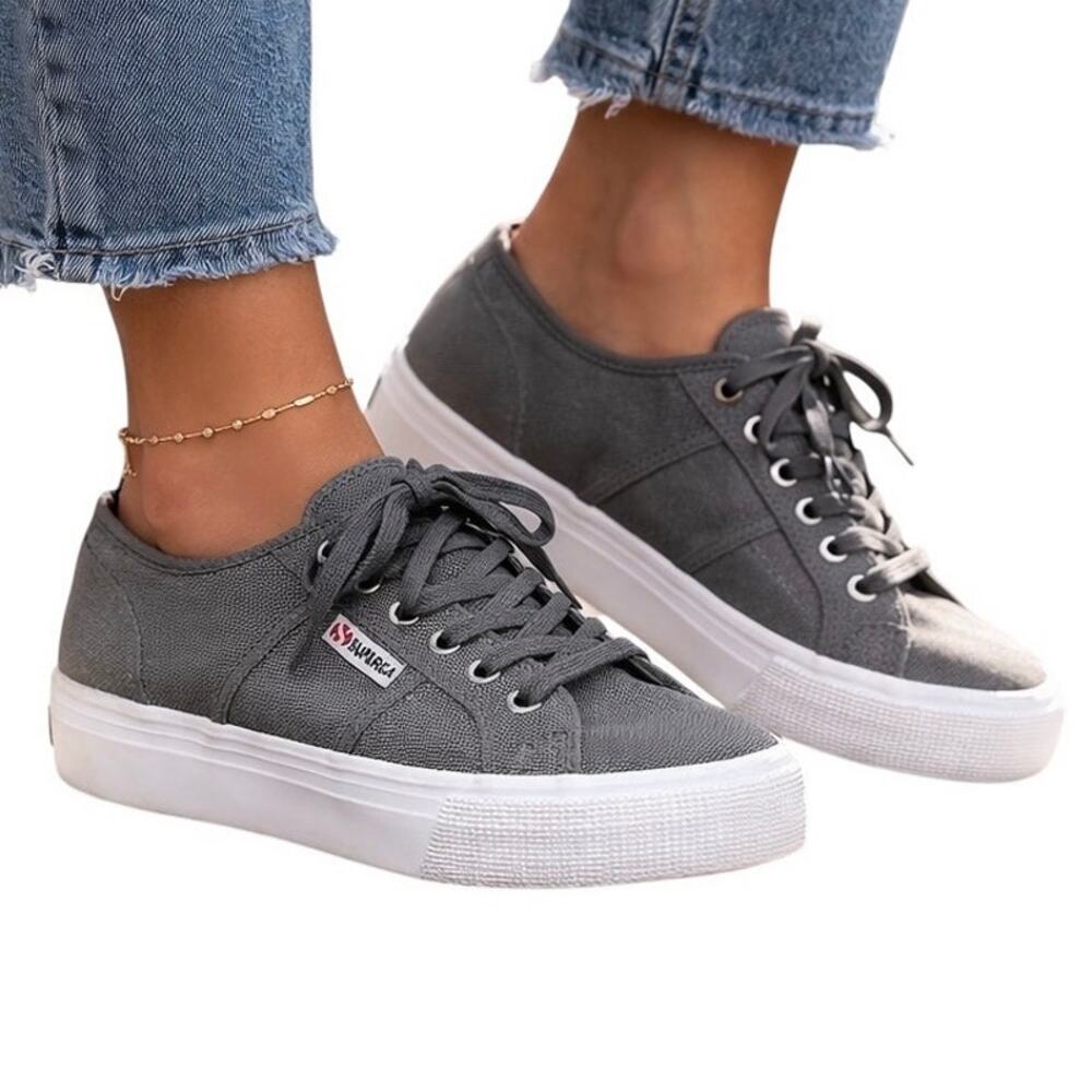 Superga 2790 Platform Sneakers Gray Canvas 8W EU 39 Chunky Sole Casual
